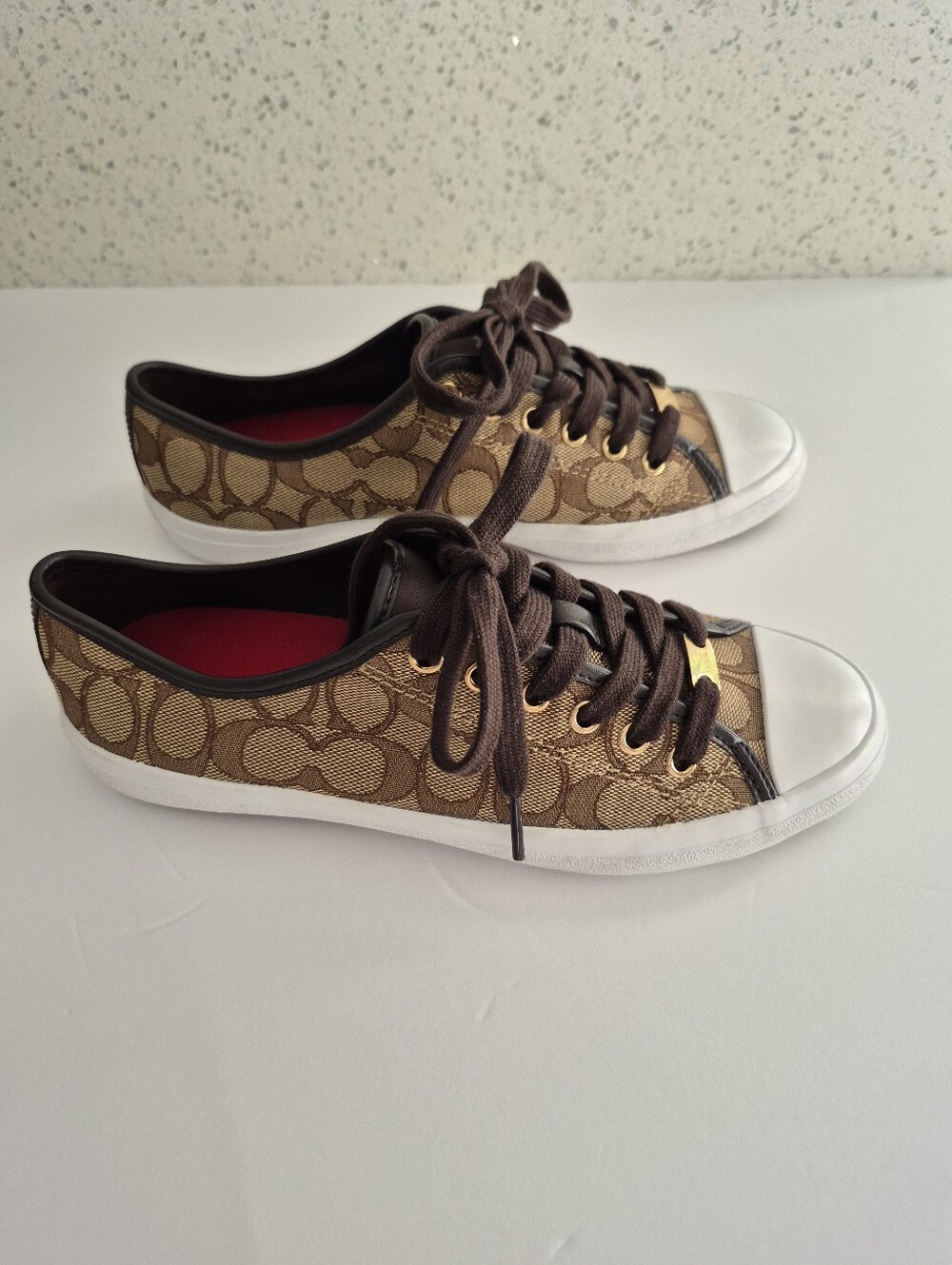 Coach Signature Canvas Low-Top Sneaker in Brown and White - Picture 3 of 4